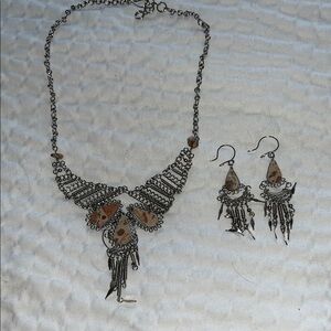Elegant Silver and Jasper Necklace and Earring Set